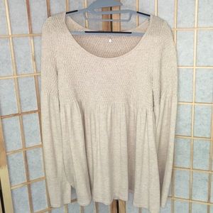 Tan Knit Flowy Bell Sleeve Top
